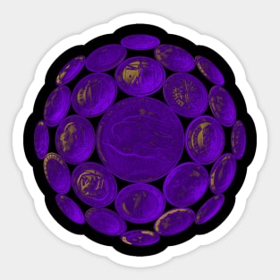 Purple USA Twenty Dollars Coin - Surrounded by other Coins on a Ball Sticker